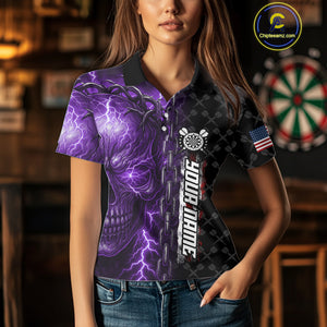 Personalized Purple Darts Skull Thunder Lightning Darts Shirt For Women, US Flag Darts Team Jersey TDM4614