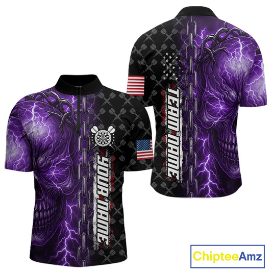Personalized Purple Darts Skull Thunder Lightning Darts Shirt For Men, US Flag Darts Team Jersey TDM4614