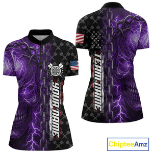 Personalized Purple Darts Skull Thunder Lightning Darts Shirt For Women, US Flag Darts Team Jersey TDM4614