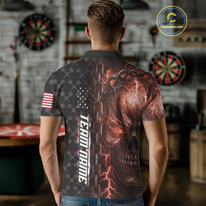 Personalized Orange Darts Skull Thunder Lightning Darts Shirt For Men, US Flag Darts Team Jersey TDM4615