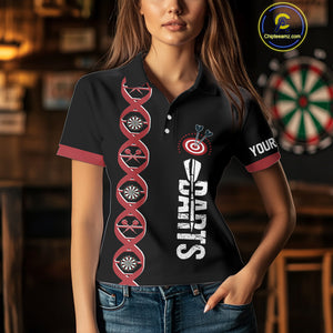 Personalized DNA Darts Shirt For Women Custom Black And Red Funny Darts Jersey Team Polo & 1/4 Zip TDM4617