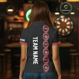 Personalized DNA Darts Shirt For Women Custom Black And Red Funny Darts Jersey Team Polo & 1/4 Zip TDM4617