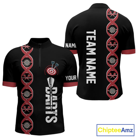 Personalized DNA Darts Shirt For Men Custom Black And Red Funny Darts Jersey Team Polo & 1/4 Zip TDM4617