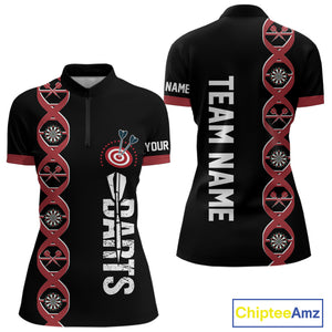Personalized DNA Darts Shirt For Women Custom Black And Red Funny Darts Jersey Team Polo & 1/4 Zip TDM4617