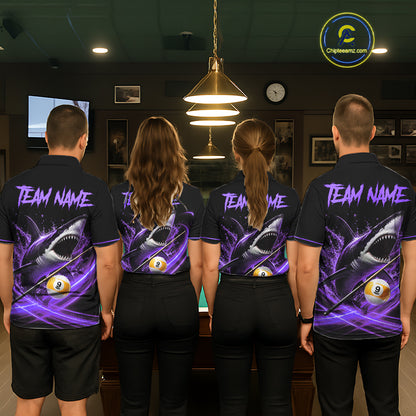 Black And Purple 9 Ball Shark Billiard League Shirts For Women Custom Pool Team Jersey Polo, 1/4 Zip TDM7298