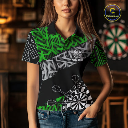 Custom Darts Shirts For Women Personalized Zig-Zag Pattern Dart Jerseys, Darts Team Shirts |Green TDM7281