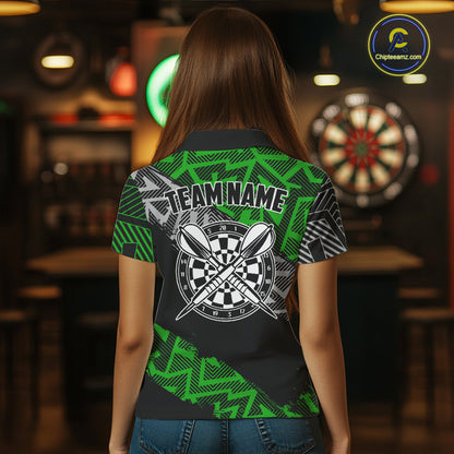 Custom Darts Shirts For Women Personalized Zig-Zag Pattern Dart Jerseys, Darts Team Shirts |Green TDM7281