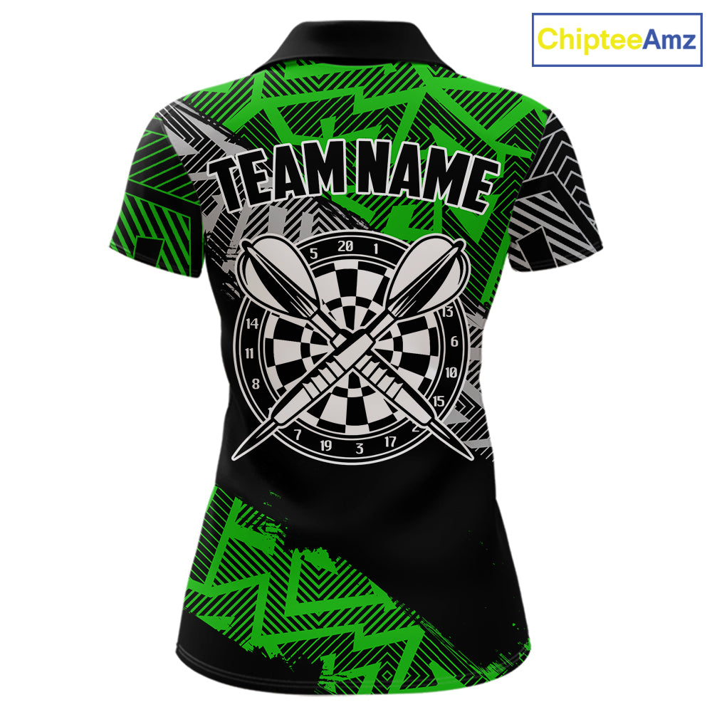Custom Darts Shirts For Women Personalized Zig-Zag Pattern Dart Jerseys, Darts Team Shirts |Green TDM7281