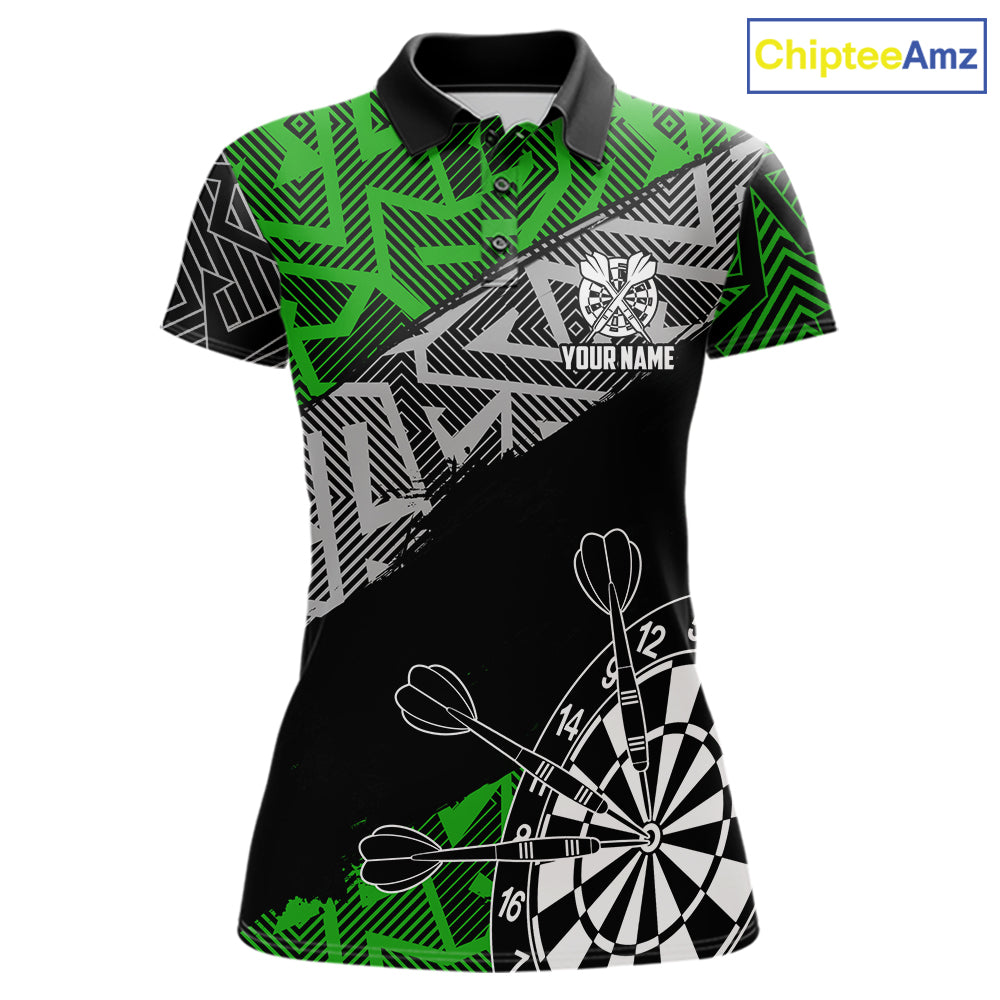 Custom Darts Shirts For Women Personalized Zig-Zag Pattern Dart Jerseys, Darts Team Shirts |Green TDM7281