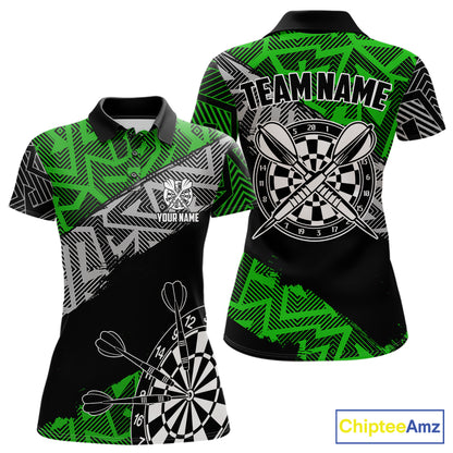 Custom Darts Shirts For Women Personalized Zig-Zag Pattern Dart Jerseys, Darts Team Shirts |Green TDM7281