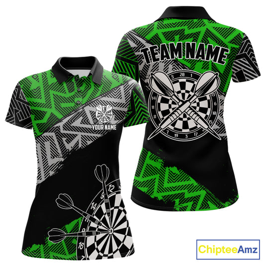 Custom Darts Shirts For Women Personalized Zig-Zag Pattern Dart Jerseys, Darts Team Shirts |Green TDM7281