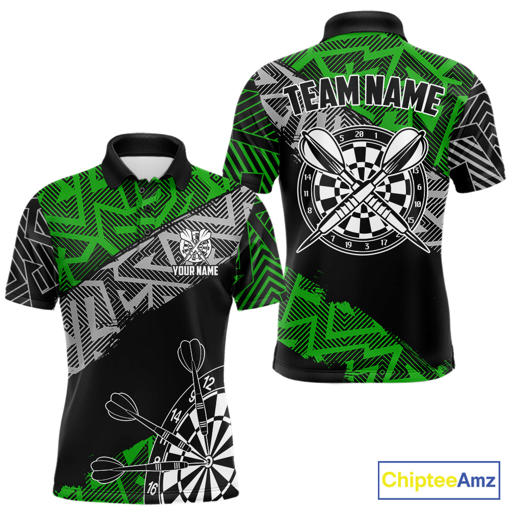 Custom Darts Shirts For Men Personalized Zig-Zag Pattern Dart Jerseys, Darts Team Shirts |Green TDM7281