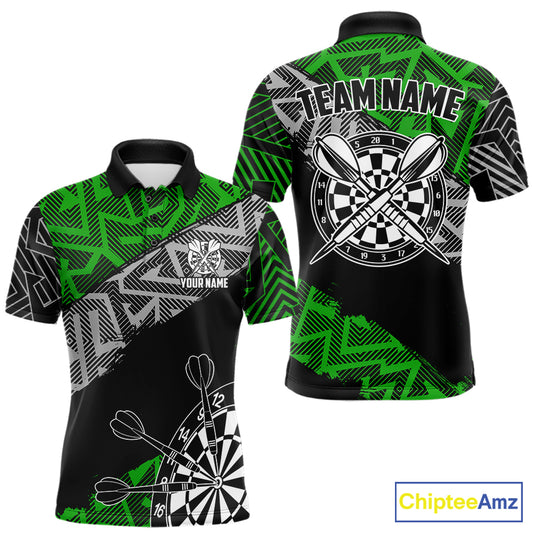 Custom Darts Shirts For Men Personalized Zig-Zag Pattern Dart Jerseys, Darts Team Shirts |Green TDM7281