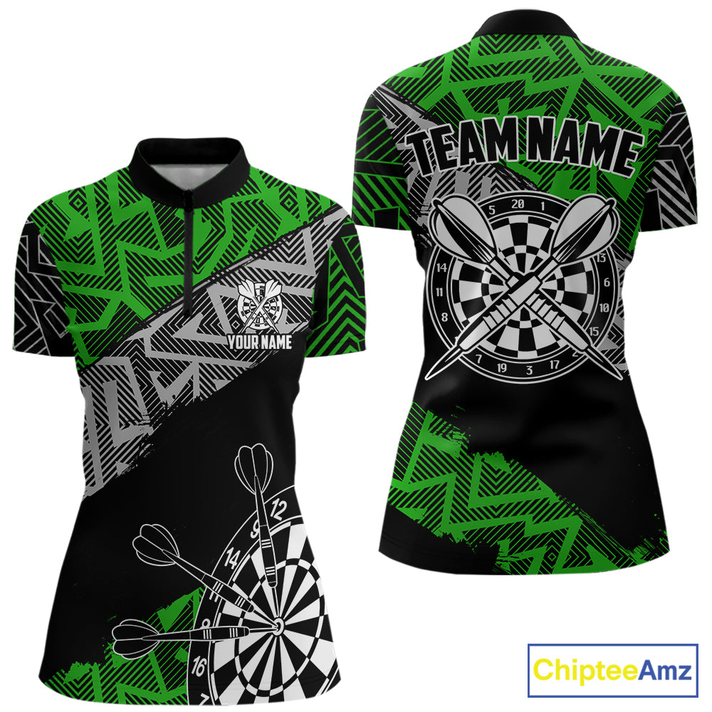Custom Darts Shirts For Women Personalized Zig-Zag Pattern Dart Jerseys, Darts Team Shirts |Green TDM7281