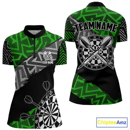 Custom Darts Shirts For Women Personalized Zig-Zag Pattern Dart Jerseys, Darts Team Shirts |Green TDM7281