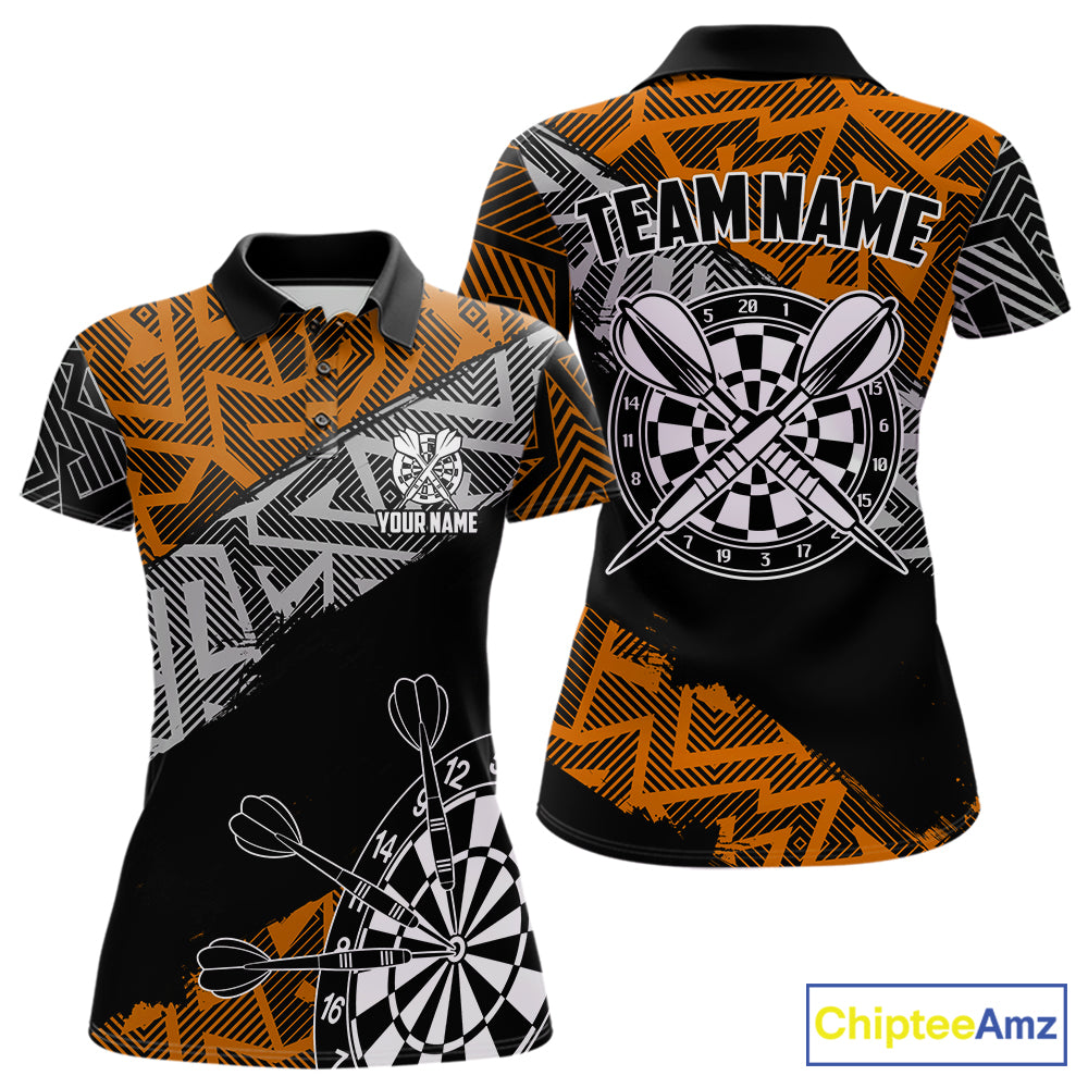 Custom Darts Shirts For Women Personalized Zig-Zag Pattern Dart Jerseys, Darts Team Shirts |Orange TDM7282
