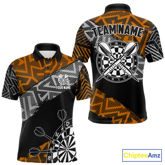 Custom Darts Shirts For Men Personalized Zig-Zag Pattern Dart Jerseys, Darts Team Shirts |Orange TDM7282