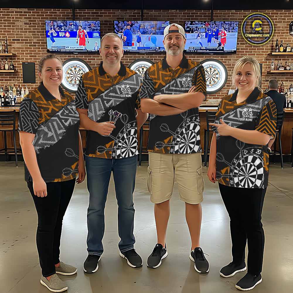 Custom Darts Shirts For Women Personalized Zig-Zag Pattern Dart Jerseys, Darts Team Shirts |Orange TDM7282