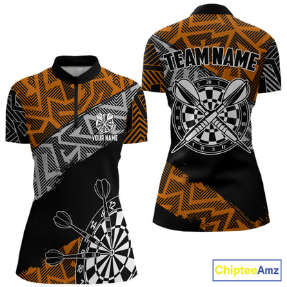 Custom Darts Shirts For Women Personalized Zig-Zag Pattern Dart Jerseys, Darts Team Shirts |Orange TDM7282