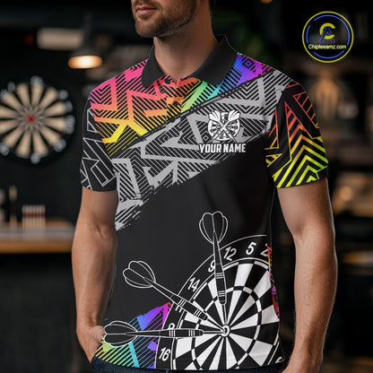 Personalized Rainbow Zig-Zag Pattern Darts Shirts For Men Custom Darts Team Jersey Polo, 1/4 Zip TDM7283