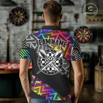 Personalized Rainbow Zig-Zag Pattern Darts Shirts For Men Custom Darts Team Jersey Polo, 1/4 Zip TDM7283