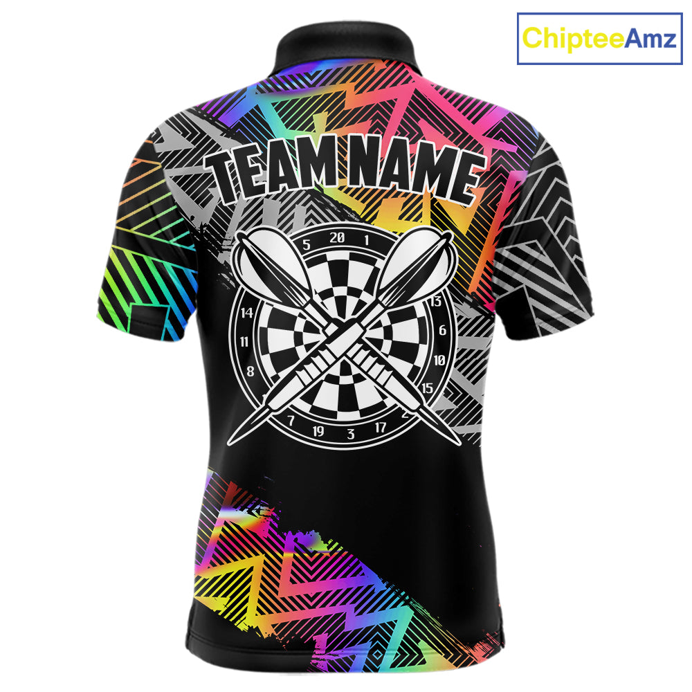Personalized Rainbow Zig-Zag Pattern Darts Shirts For Men Custom Darts Team Jersey Polo, 1/4 Zip TDM7283