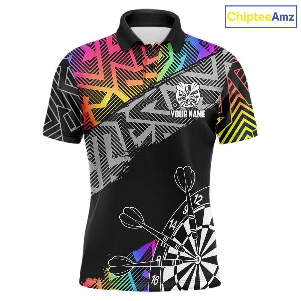 Personalized Rainbow Zig-Zag Pattern Darts Shirts For Men Custom Darts Team Jersey Polo, 1/4 Zip TDM7283