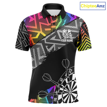 Personalized Rainbow Zig-Zag Pattern Darts Shirts For Men Custom Darts Team Jersey Polo, 1/4 Zip TDM7283