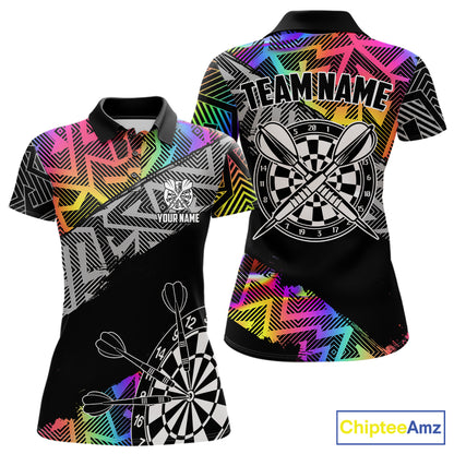 Personalized Rainbow Zig-Zag Pattern Darts Shirts For Women Custom Darts Team Jersey Polo, 1/4 Zip TDM7283