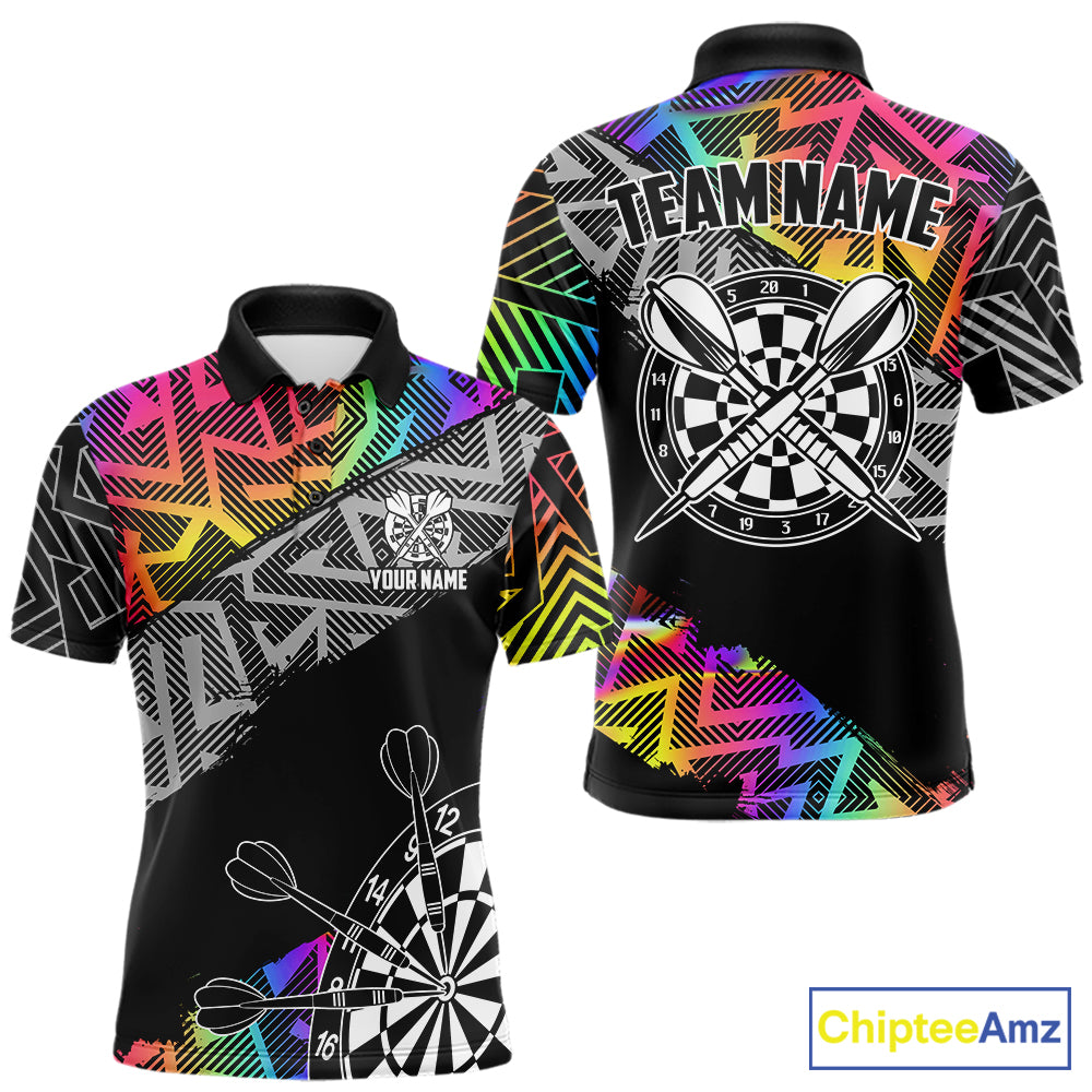 Personalized Rainbow Zig-Zag Pattern Darts Shirts For Men Custom Darts Team Jersey Polo, 1/4 Zip TDM7283