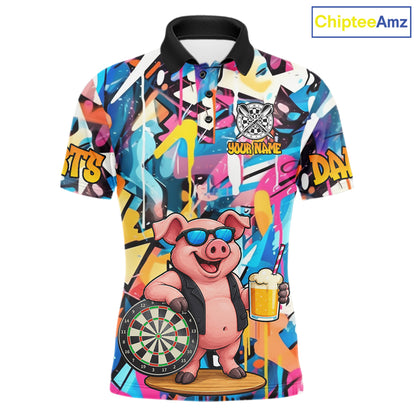 Funny Pig Colorful Graffiti Darts Shirt For Men Custom Darts Team Jersey Polo, Quarter Zip Shirt TDM7284