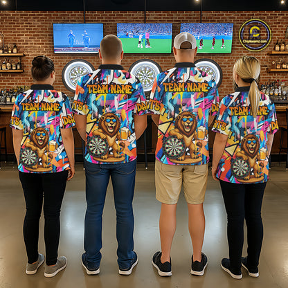 Funny Lion Colorful Graffiti Darts Shirt For Women Custom Darts Team Jersey Polo, Quarter Zip Shirt TDM7285