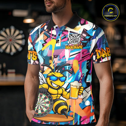 Funny Bee Colorful Graffiti Darts Shirt For Men Custom Darts Team Jersey Polo, Quarter Zip Shirt TDM7288