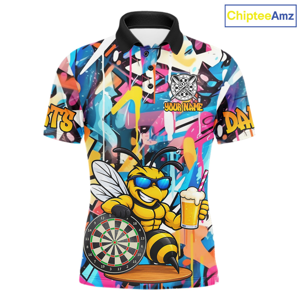 Funny Bee Colorful Graffiti Darts Shirt For Men Custom Darts Team Jersey Polo, Quarter Zip Shirt TDM7288