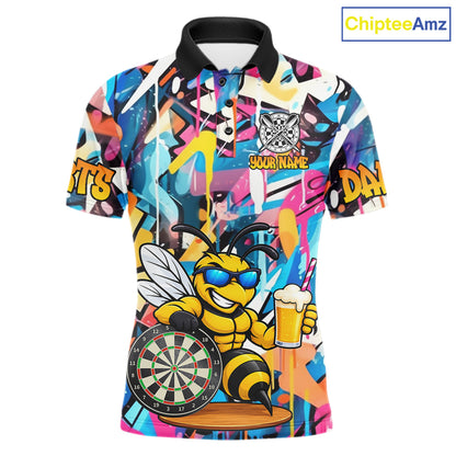 Funny Bee Colorful Graffiti Darts Shirt For Men Custom Darts Team Jersey Polo, Quarter Zip Shirt TDM7288