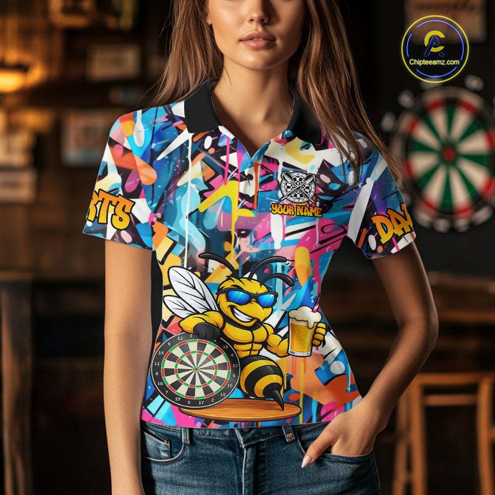 Funny Bee Colorful Graffiti Darts Shirt For Women Custom Darts Team Jersey Polo, Quarter Zip Shirt TDM7288