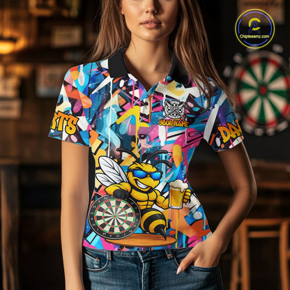 Funny Bee Colorful Graffiti Darts Shirt For Women Custom Darts Team Jersey Polo, Quarter Zip Shirt TDM7288