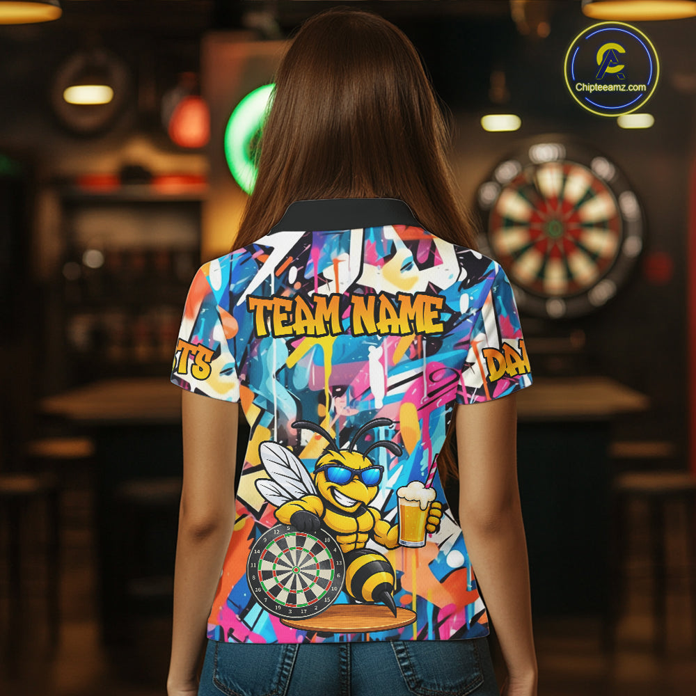 Funny Bee Colorful Graffiti Darts Shirt For Women Custom Darts Team Jersey Polo, Quarter Zip Shirt TDM7288