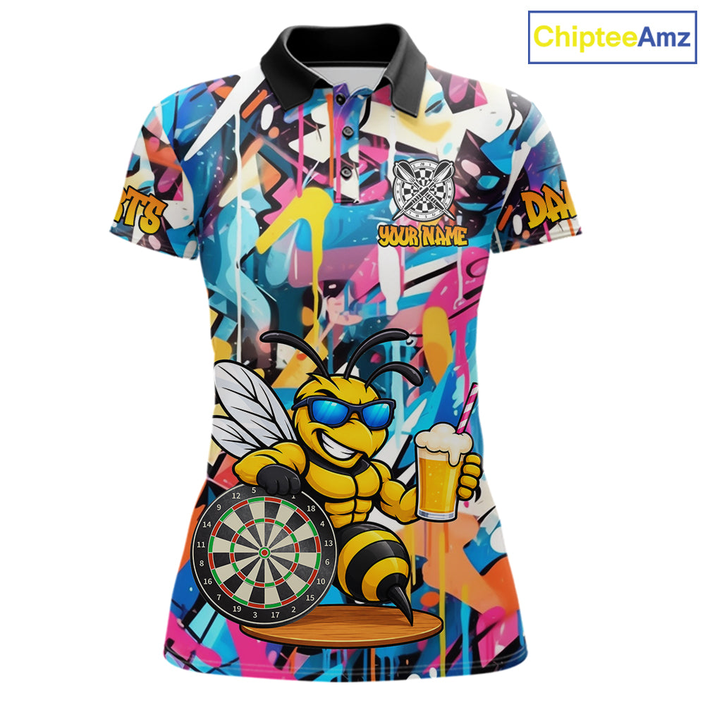 Funny Bee Colorful Graffiti Darts Shirt For Women Custom Darts Team Jersey Polo, Quarter Zip Shirt TDM7288