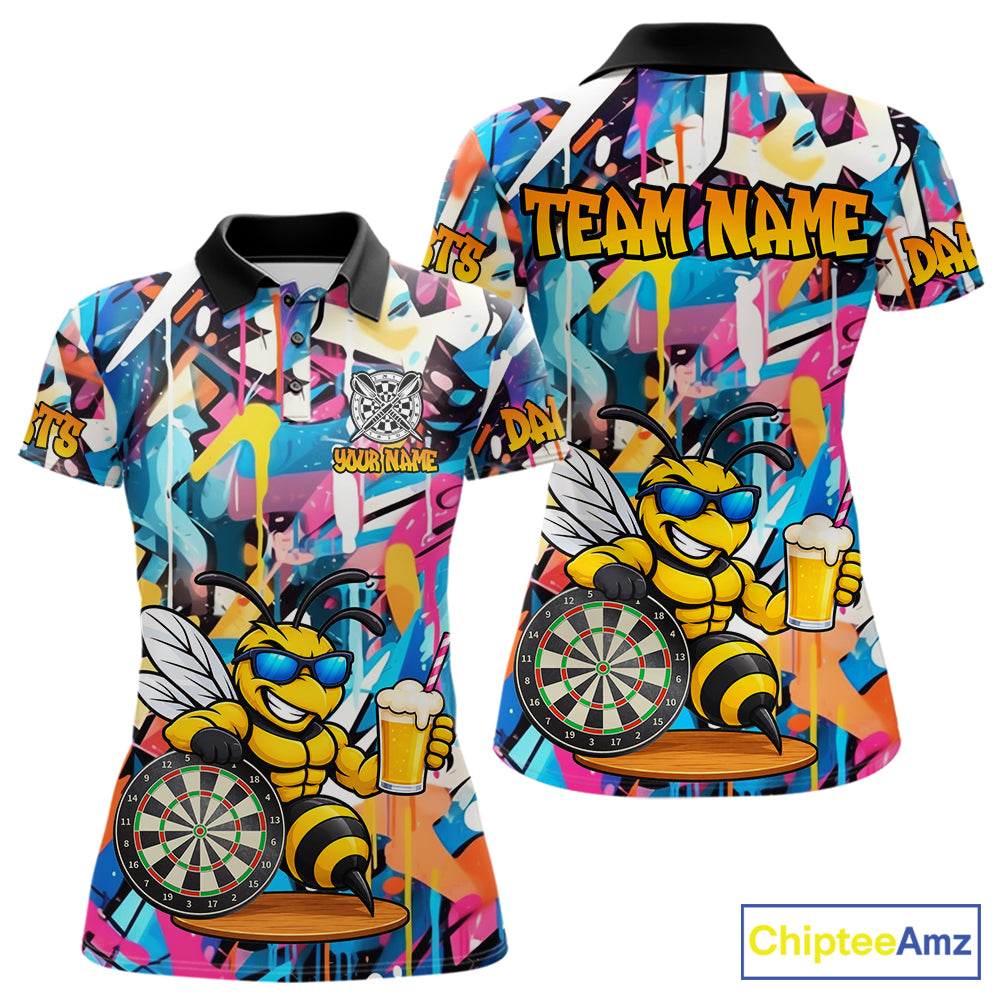 Funny Bee Colorful Graffiti Darts Shirt For Women Custom Darts Team Jersey Polo, Quarter Zip Shirt TDM7288