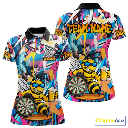 Funny Bee Colorful Graffiti Darts Shirt For Women Custom Darts Team Jersey Polo, Quarter Zip Shirt TDM7288