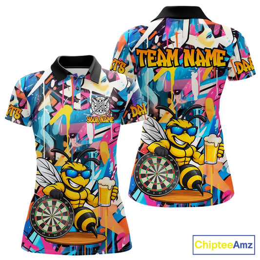 Funny Bee Colorful Graffiti Darts Shirt For Women Custom Darts Team Jersey Polo, Quarter Zip Shirt TDM7288