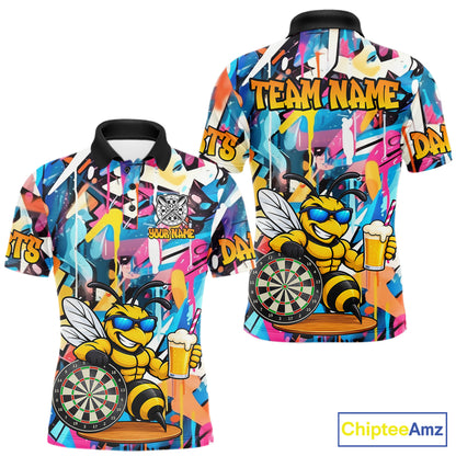 Funny Bee Colorful Graffiti Darts Shirt For Men Custom Darts Team Jersey Polo, Quarter Zip Shirt TDM7288