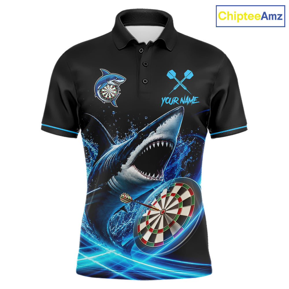 Black And Blue Funny Shark Darts Shirts For Men Custom Darts Jersey, Darts League Team Shirts TDM7289