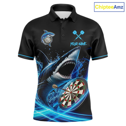 Black And Blue Funny Shark Darts Shirts For Men Custom Darts Jersey, Darts League Team Shirts TDM7289