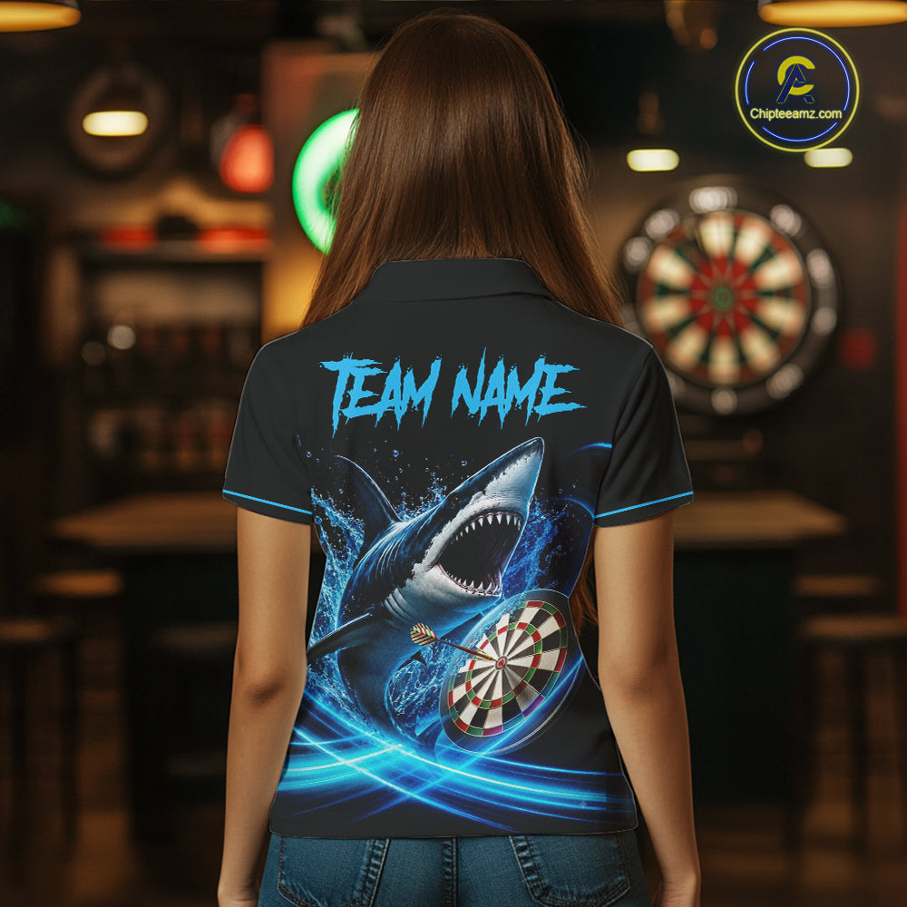 Black And Blue Funny Shark Darts Shirts For Women Custom Darts Jersey, Darts League Team Shirts TDM7289