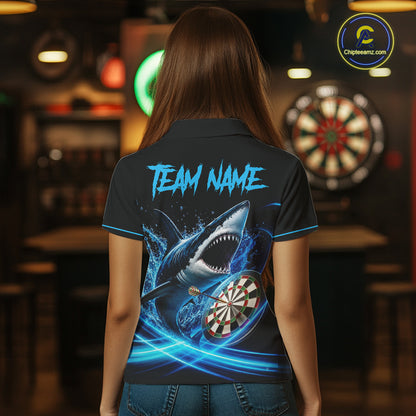 Black And Blue Funny Shark Darts Shirts For Women Custom Darts Jersey, Darts League Team Shirts TDM7289