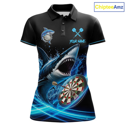 Black And Blue Funny Shark Darts Shirts For Women Custom Darts Jersey, Darts League Team Shirts TDM7289