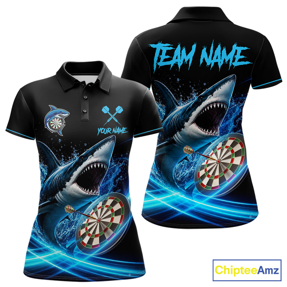 Black And Blue Funny Shark Darts Shirts For Women Custom Darts Jersey, Darts League Team Shirts TDM7289
