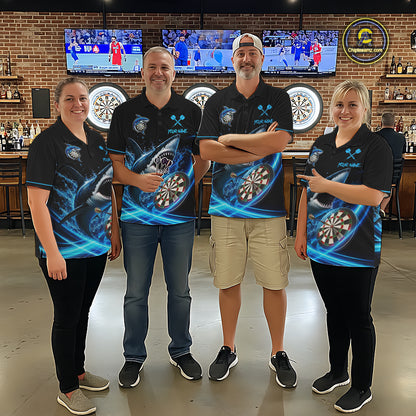 Black And Blue Funny Shark Darts Shirts For Men Custom Darts Jersey, Darts League Team Shirts TDM7289